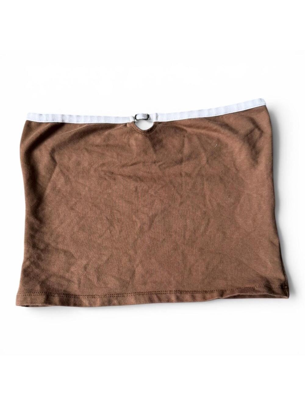 Edikted Tube Top Cotton Brown White Buckle Strapless Size Women's M GC